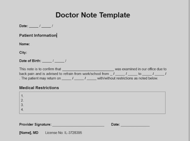 Doctors Note Example