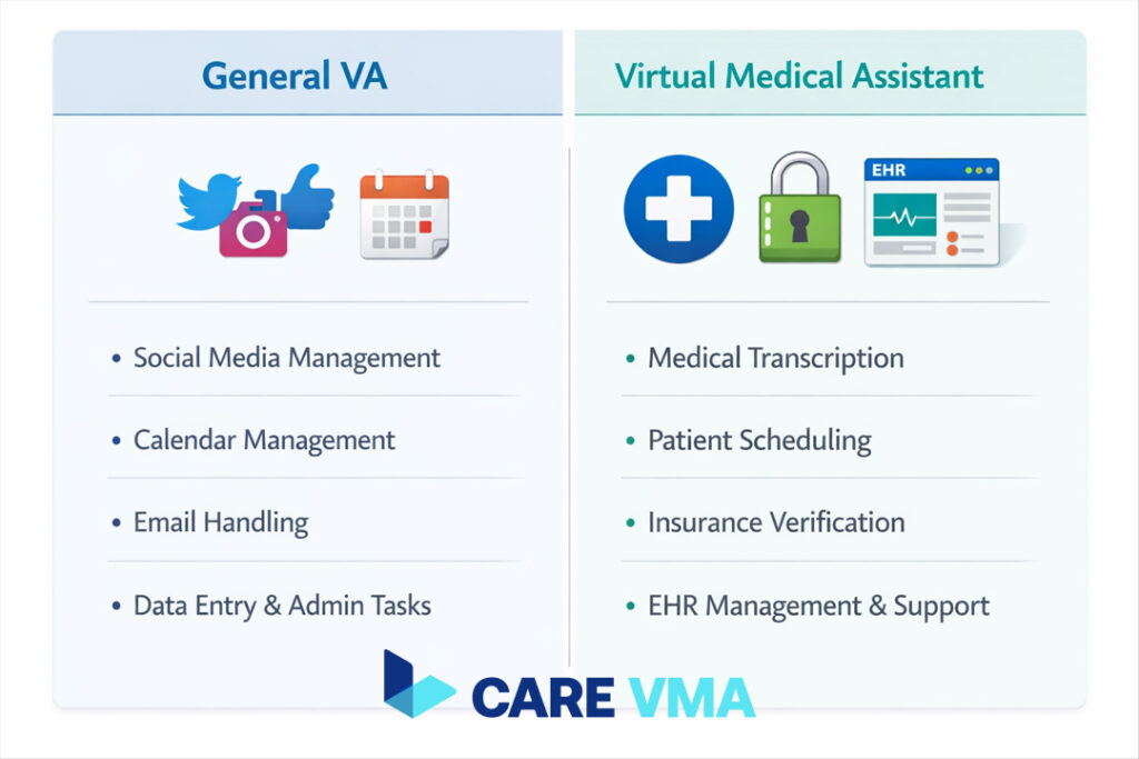 Comparison of a General Virtual Assistant and a Virtual Medical Assistant in healthcare.