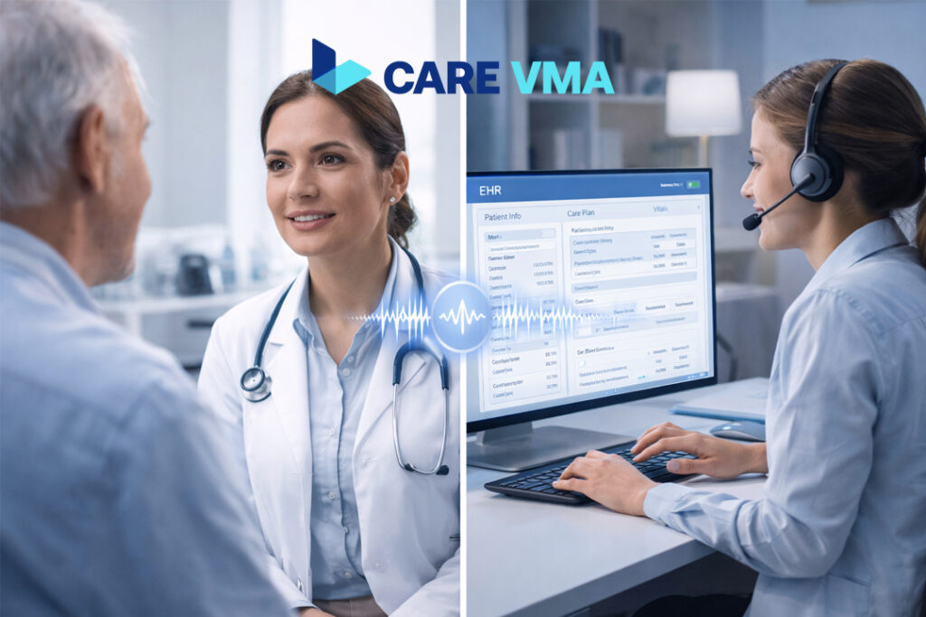 A virtual medical scribe documents a patient encounter in real-time while the doctor focuses on the patient.