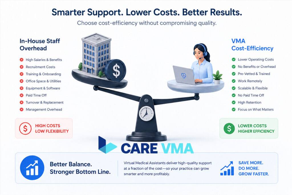 An infographic showing that the cost of a Virtual Medical Assistant is significantly lower than the overhead of in-house staff for diabetes care administration.