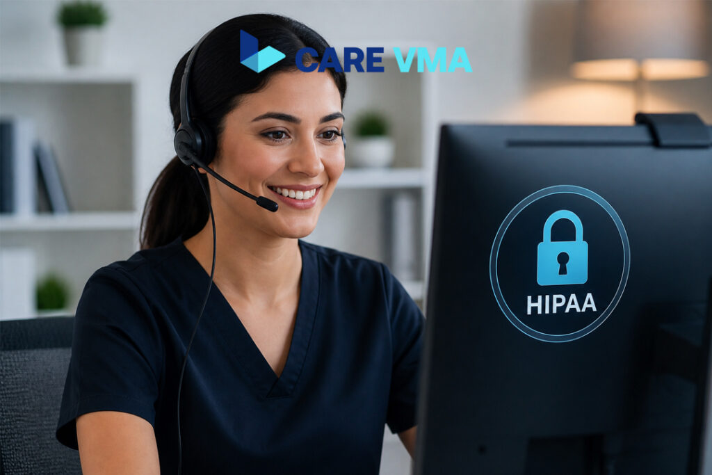 A professional, HIPAA-trained virtual medical assistant ensuring data security and patient privacy.