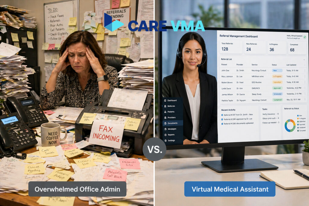 A comparison of chaotic manual referral tracking versus streamlined neurology referral tracking managed by a Virtual Medical Assistant.