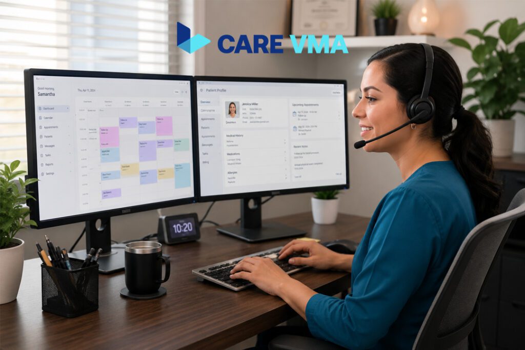 Professional Virtual Medical Assistant managing real-time patient scheduling in an EMR system.