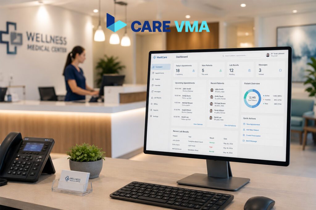 Modern medical front office dashboard used for performance auditing and revenue cycle management.
