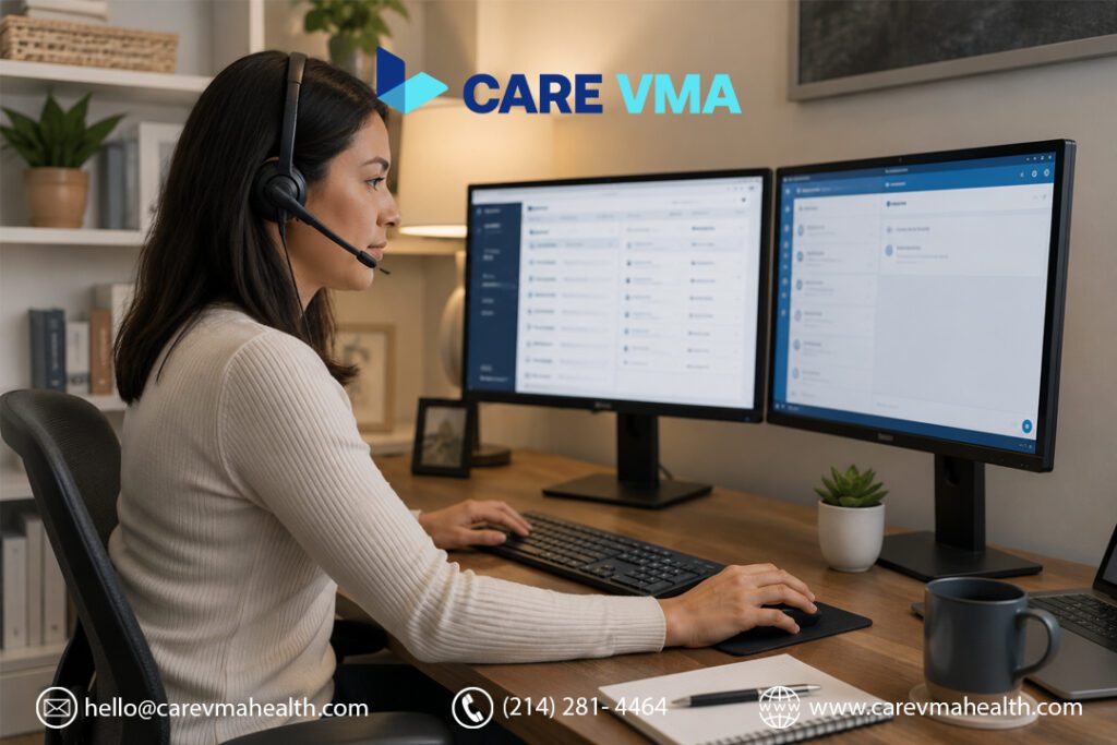 Virtual medical assistant managing EHR administrative tasks remotely within defined scope of practice