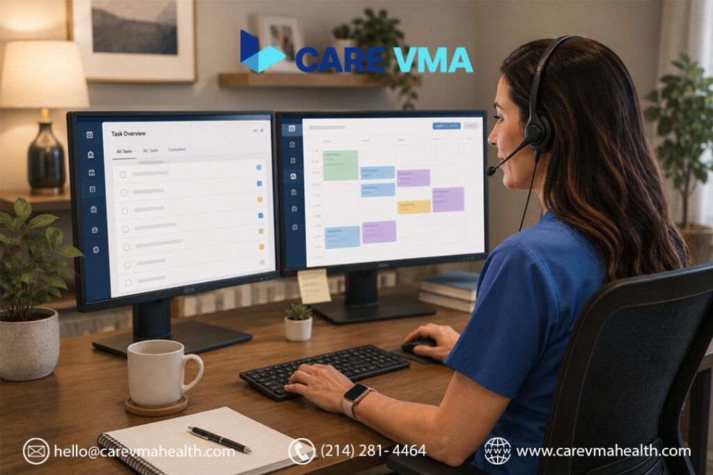 Virtual medical assistant managing ophthalmology scheduling, prior authorization, and insurance verification tasks remotely