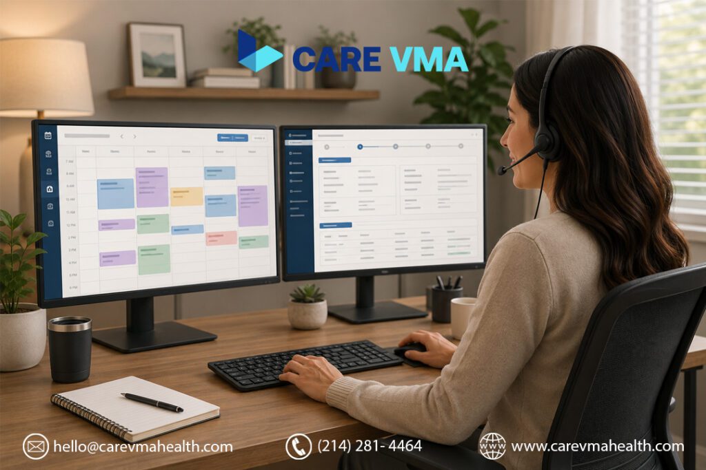 Remote VMA managing colonoscopy scheduling and prior authorization workflow for a gastroenterology clinic